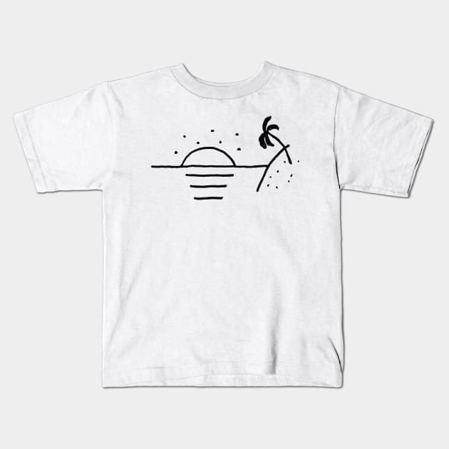 Beautiful Sunset Sunrise Palm Tree Drawing Kids T-Shirt by russelwester